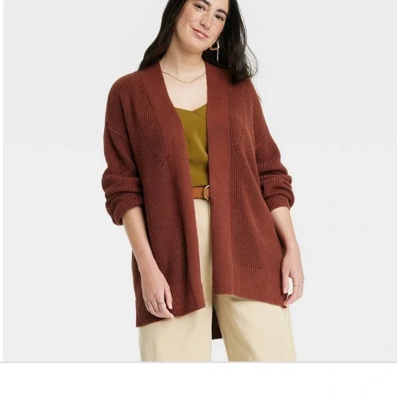 Women's Open-Front Cardigan - Universal Thread™ Brown Sz M - Picture 1 of 4